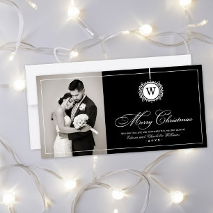 Schwarzes Weihnachtsgruß-Monogramm-Ornament-Foto Feiertagskarte