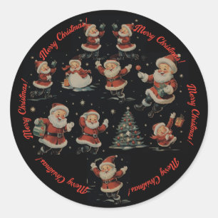Schwarzes Weihnachtsmann-Schneemann-Vintage-Muster Runder Aufkleber