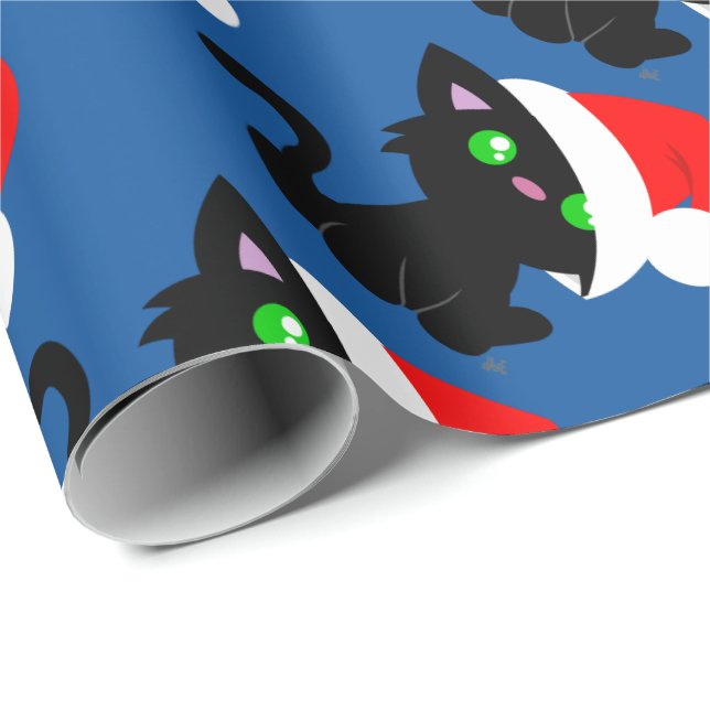 Schwarzes WeihnachtsMiezekatze-Packpapier Geschenkpapier (Rolleneckpunkt)