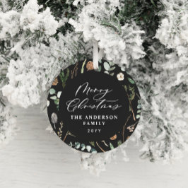 Schwarzes Weihnachtsminimalistisches botanisches F Keramik Ornament