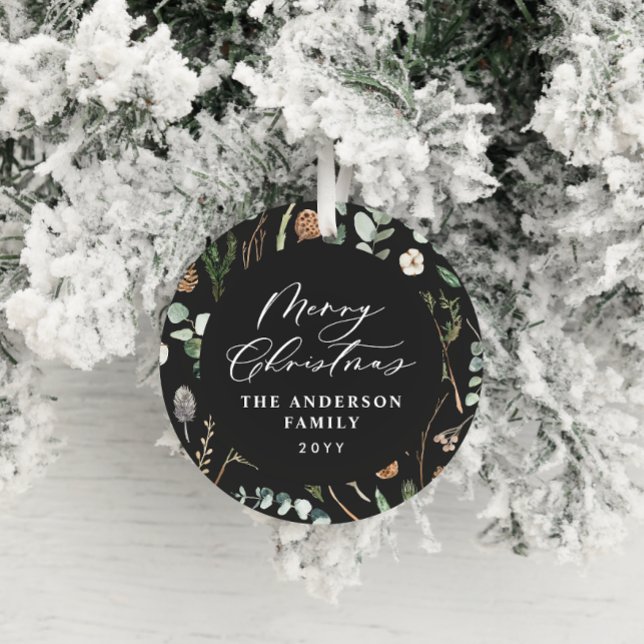 Schwarzes Weihnachtsminimalistisches botanisches F Keramik Ornament (Von Creator hochgeladen)