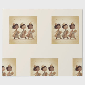 Schwarzes Weihnachtspapier mit den drei Weisen aus Geschenkpapier