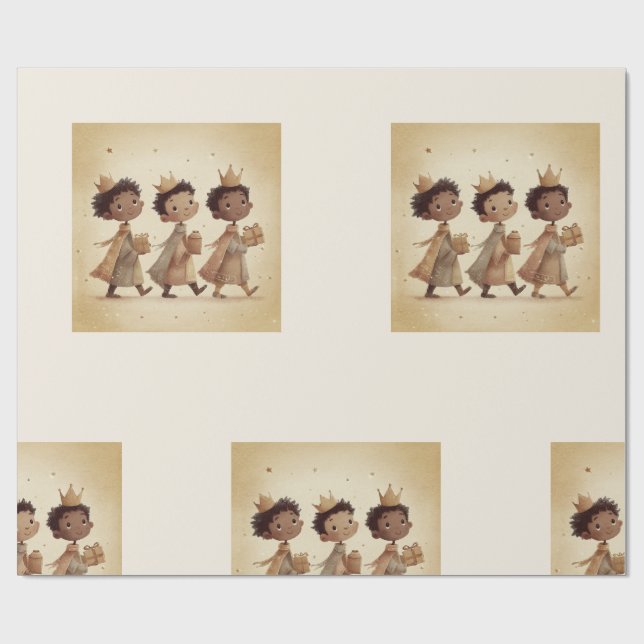 Schwarzes Weihnachtspapier mit den drei Weisen aus Geschenkpapier (Flach)