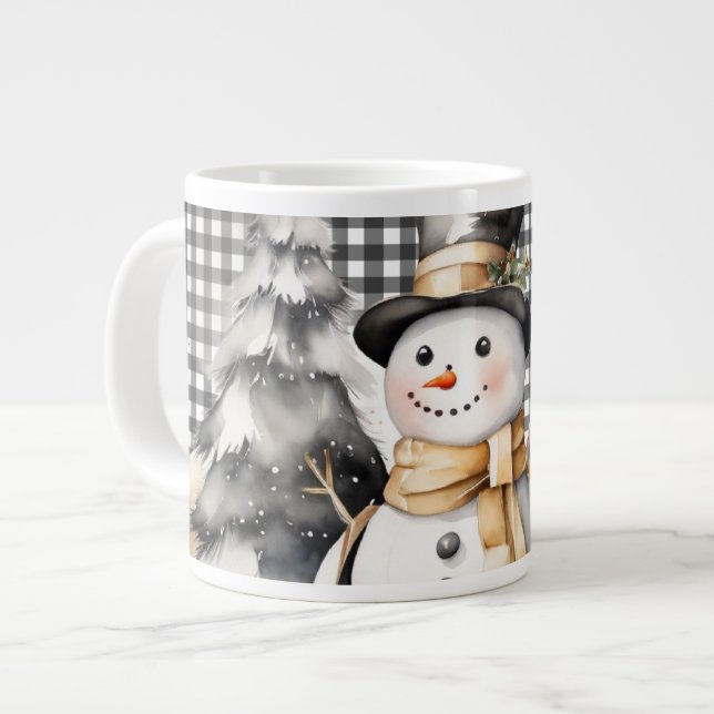 Schwarzes Weihnachtsschneedesign Jumbo-Tasse (Vorderseite Links)