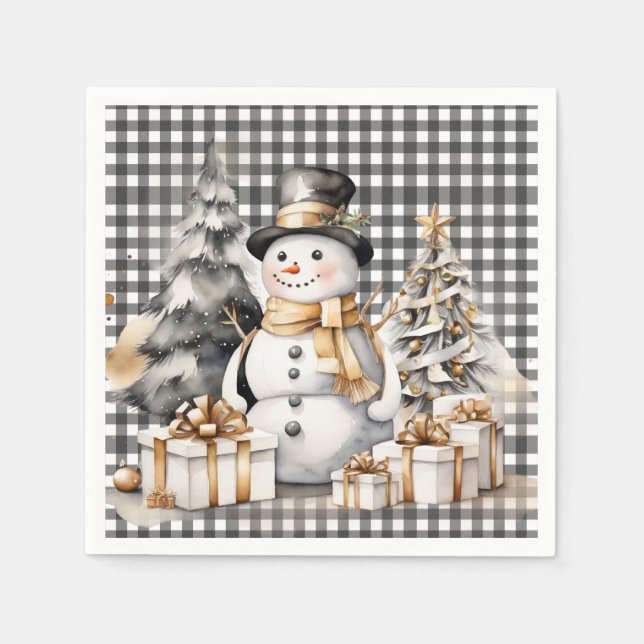 Schwarzes Weihnachtsschneedesign Serviette (Vorderseite)