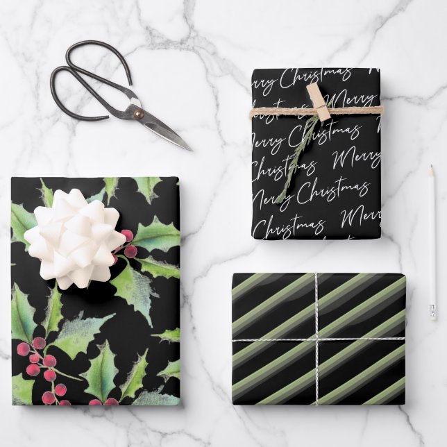 Schwarzes Weihnachtswrapping Papier Einzigartige W (Vorderseite)