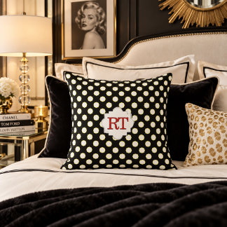 Schwarzes weiß gepunktetes Monogramm-Wurfkissen Kissen