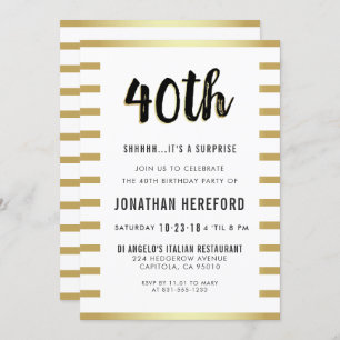Schwarzes, Weiß u. Goldüberraschungs-40. Einladung