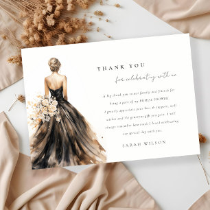 Schwarzes Weiß Wasserfarbe Hochzeitskleid Brautpar Dankeskarte