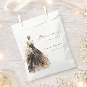 Schwarzes Weiß Wasserfarbe Hochzeitskleid Brautpar Geschenktütchen
