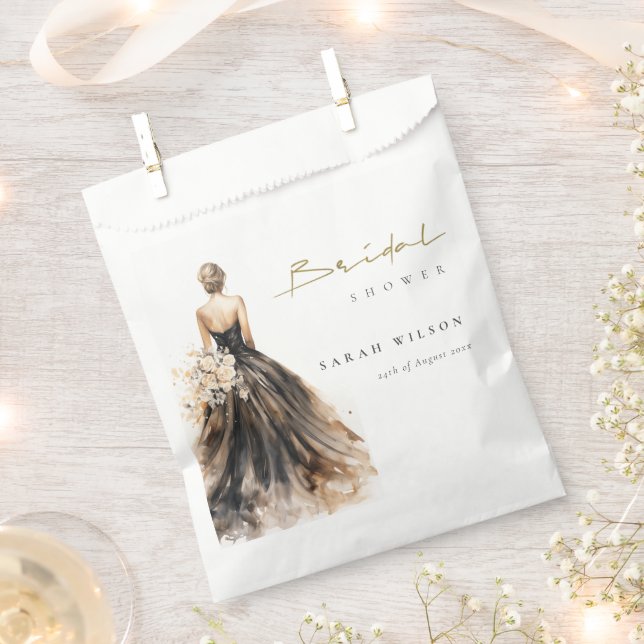 Schwarzes Weiß Wasserfarbe Hochzeitskleid Brautpar Geschenktütchen (Ausgeschnitten)