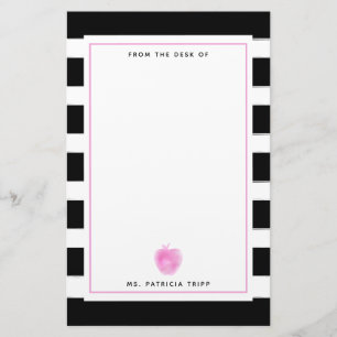 Schwarzes + Weißer Streifen-Rosa-Apple-Lehrer Briefpapier
