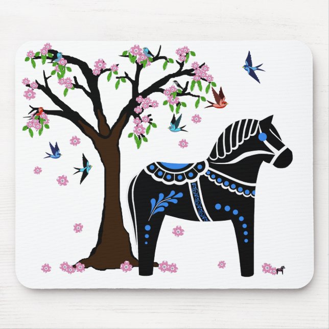Schwarzes/weißes/blaues Dala Volkspferd, Mousepad (Vorne)