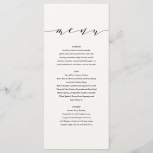 Schwarzes + weißes elegantes Hochzeitsmenü Menükarte