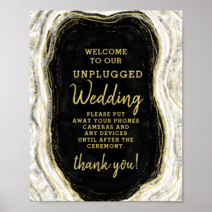 Schwarzes weißes Geode Unplugged Hochzeitstisch-Sc Poster