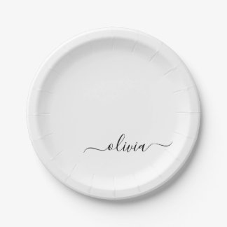 Schwarzes weißes girly Schriftzug Monogramm Name M Pappteller