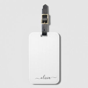 Schwarzes weißes Girly-Script-Monogramm Name Moder Gepäckanhänger