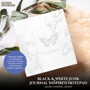 Schwarzes & Weißes Junk Journal inspiriertes Notiz Notizblock