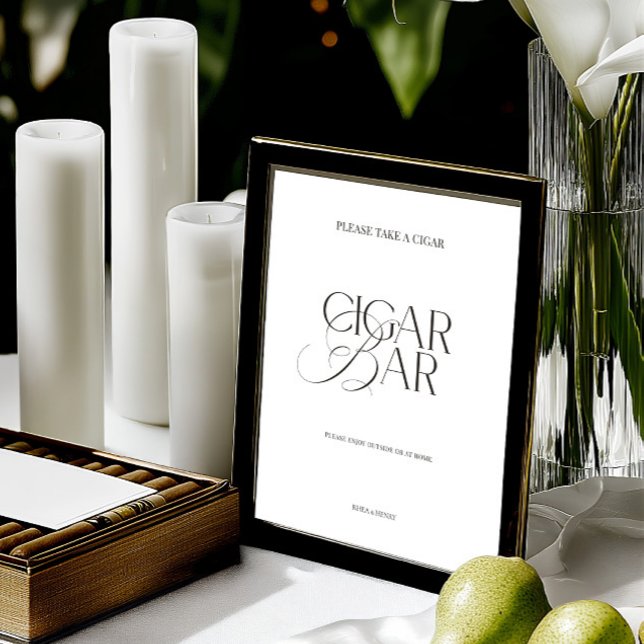 Schwarzes & Weißes Minimalistisches Zigarrenbar-Ho (Elegant Black & White Minimalist Cigar Bar Sign)