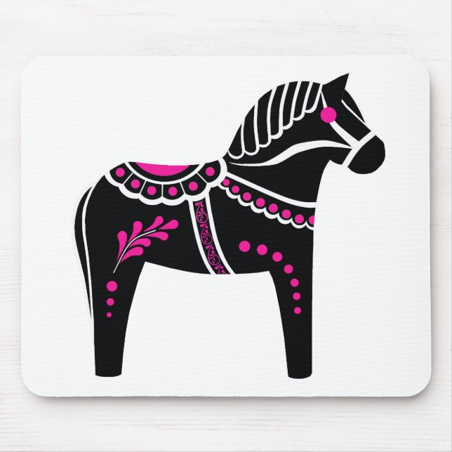 Schwarzes/weißes/rosa Dala Volkspferd, Mousepad (Vorne)