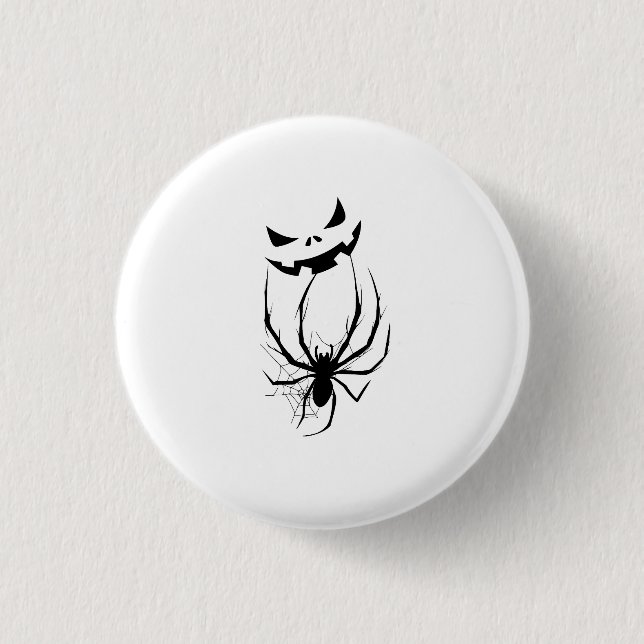 Schwarzes & Weißes Spinnennetz-Horror-Halloween Button (Vorderseite)