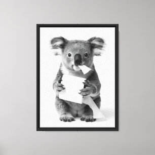 Schwarzes Weißes Süßes Koala mit Toilettenpapier Leinwanddruck