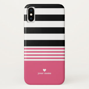 Schwarzes, weißes u. heißes Rosa-gestreiftes Case-Mate iPhone Hülle