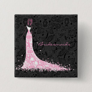 Schwarzes weißes und rosa Hochzeitskleid und Vinta Button