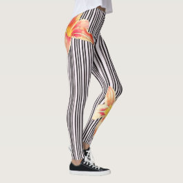 Schwarzes/weißes vertikale Streifen-orange Leggings