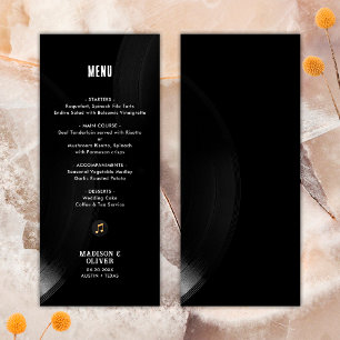 Schwarzes weißes Vinyl-Schallplatten-Hochzeitsmenü Menükarte