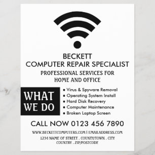 Schwarzes Wi-Fi-Logo, Spezialist für Computerrepar Flyer