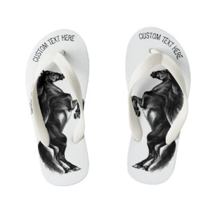 Schwarzes Wild-Pferd - Schwarz-Weiß-Zeichn Kinderbadesandalen