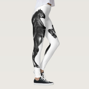 Schwarzes Wild-Pferd - Schwarz-Weiß-Zeichn Leggings