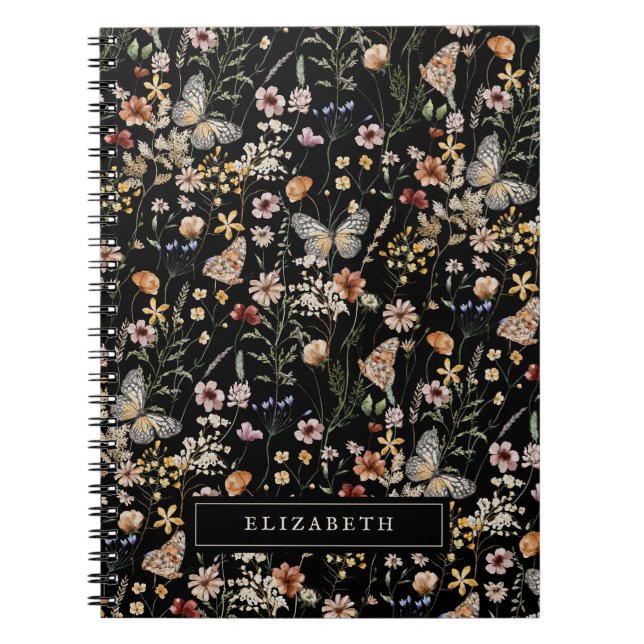 Schwarzes Wildblume-Notebook Notizblock (Vorderseite)
