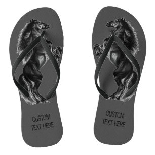 Schwarzes Wildes Pferd - Schwarz und Weiß Zeichnen Flip Flops