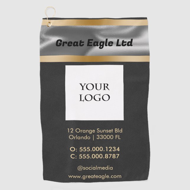 Schwarzes Wildleder mit Gold und Silver Business Golfhandtuch (Vorderseite)