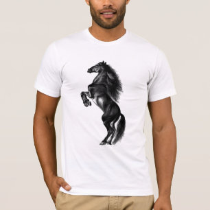 Schwarzes Wildpferd Schwarz-Weiß-Malerei T-Shirt