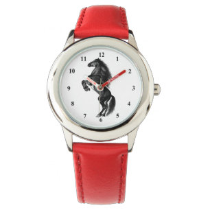 Schwarzes Wildpferd - Schwarzweiß Zeichnend Armbanduhr