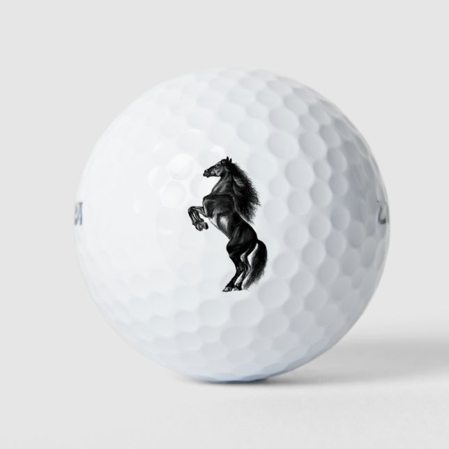 Schwarzes Wildpferd - Schwarzweiß Zeichnend Golfball (Vorderseite)