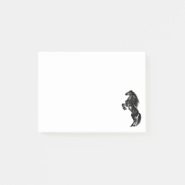 Schwarzes Wildpferd - Schwarzweiß Zeichnend - Post-it Klebezettel (Vorderseite)