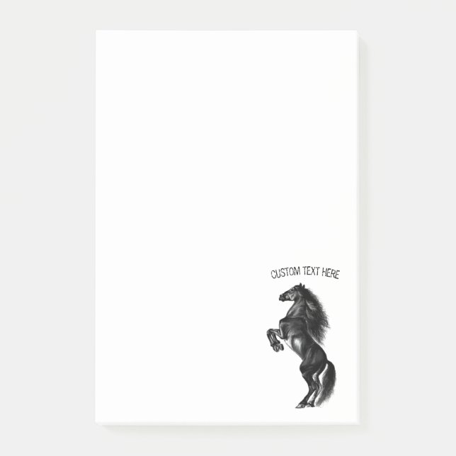 Schwarzes Wildpferd - Schwarzweiß Zeichnend Post-it Klebezettel (Vorderseite)