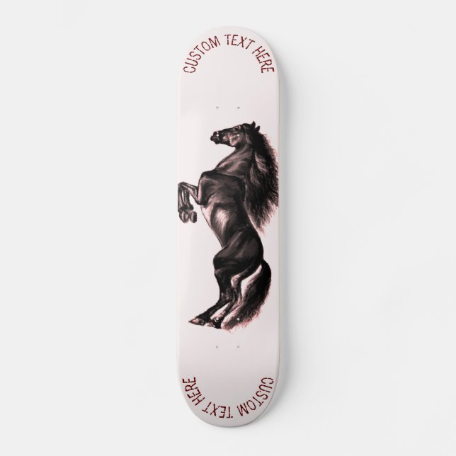 Schwarzes Wildpferd - Zeichnend Kunst - Text hinzu Skateboard (Vorderseite)