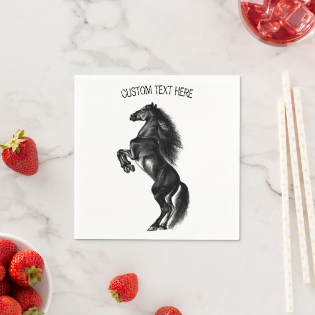 Schwarzes Wildpferd - Zeichnend - Text hinzufügen Serviette (Beispiel)