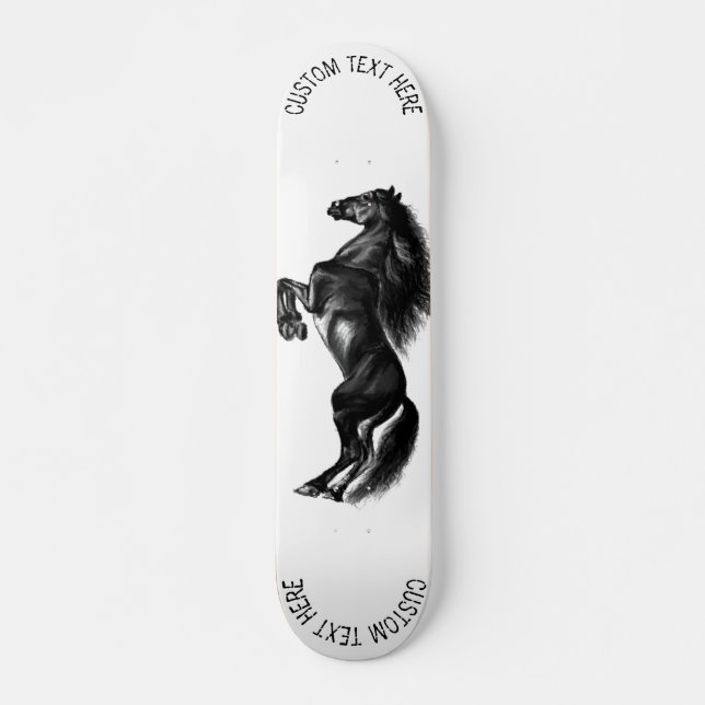 Schwarzes Wildpferd - Zeichnend - Text hinzufügen Skateboard (Vorne)