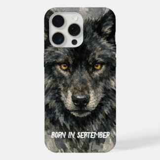Schwarzes Wolfsgesicht – Februar-Geburtsmonat Aqua iPhone 15 Pro Max Hülle