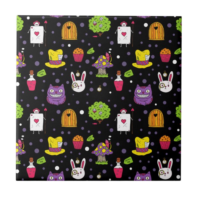 Schwarzes Wonderland Fliese (Vorderseite)