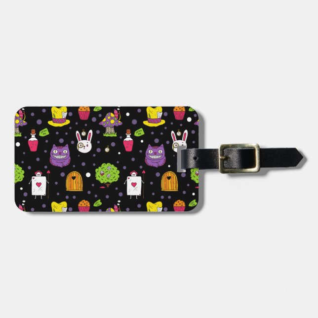 Schwarzes Wonderland Gepäckanhänger (Vorderseite horizontal)