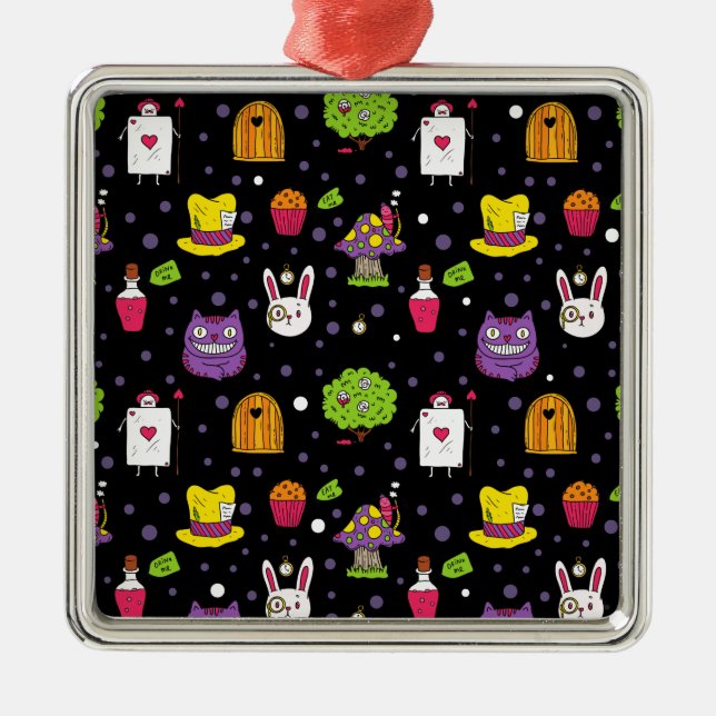Schwarzes Wonderland Silbernes Ornament (Vorne)