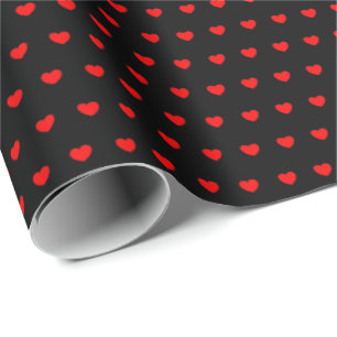 Schwarzes Wrapping Paper mit wenig roten Herzen Geschenkpapier