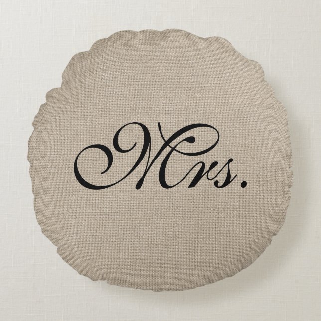 Schwarzes Wurfs-Kissen Frau-Burlap Round Rundes Kissen (Vorderseite)